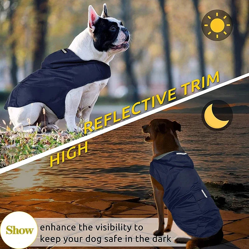 Dog Waterproof Raincoat With Reflective Hooded Jacket For Pets
