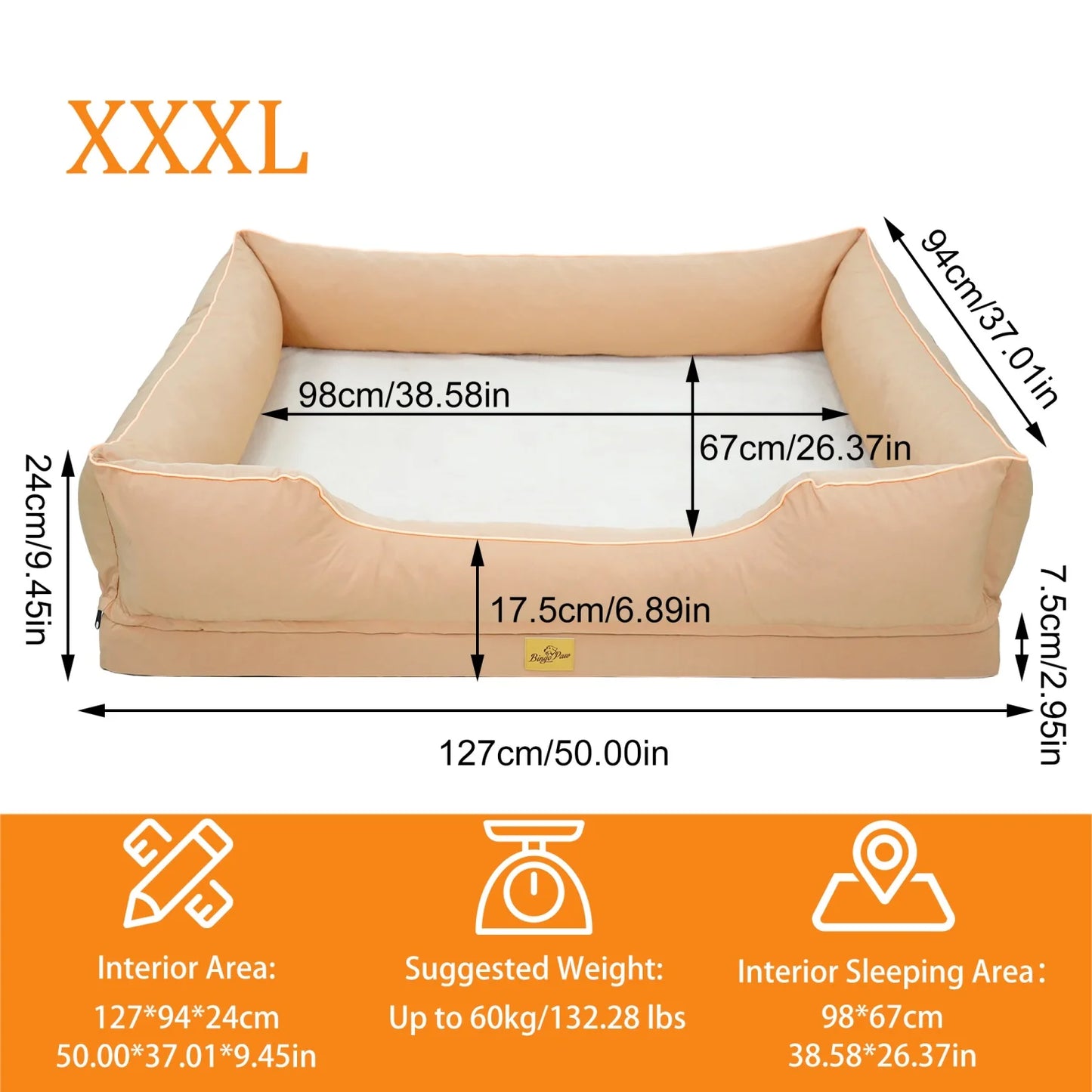 BINGOPAW Orthopedic Dog Bed With Bolster And Removable Waterproof Cover