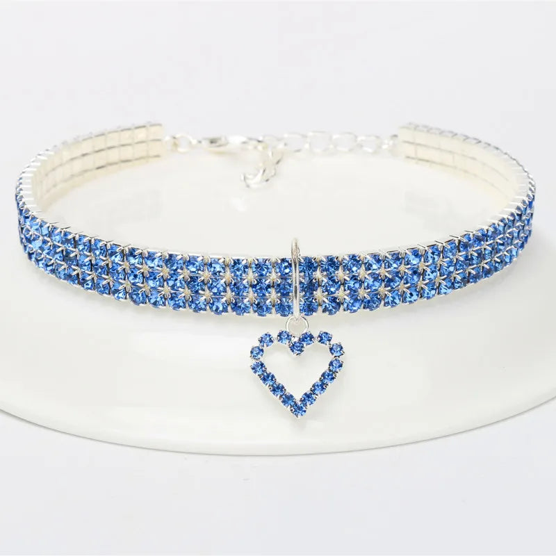 Elastic Rhinestone Collar For Cats And Dogs Three Row Decoration