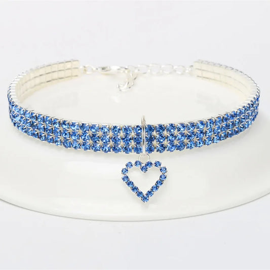 Elastic Rhinestone Collar For Cats And Dogs Three Row Decoration