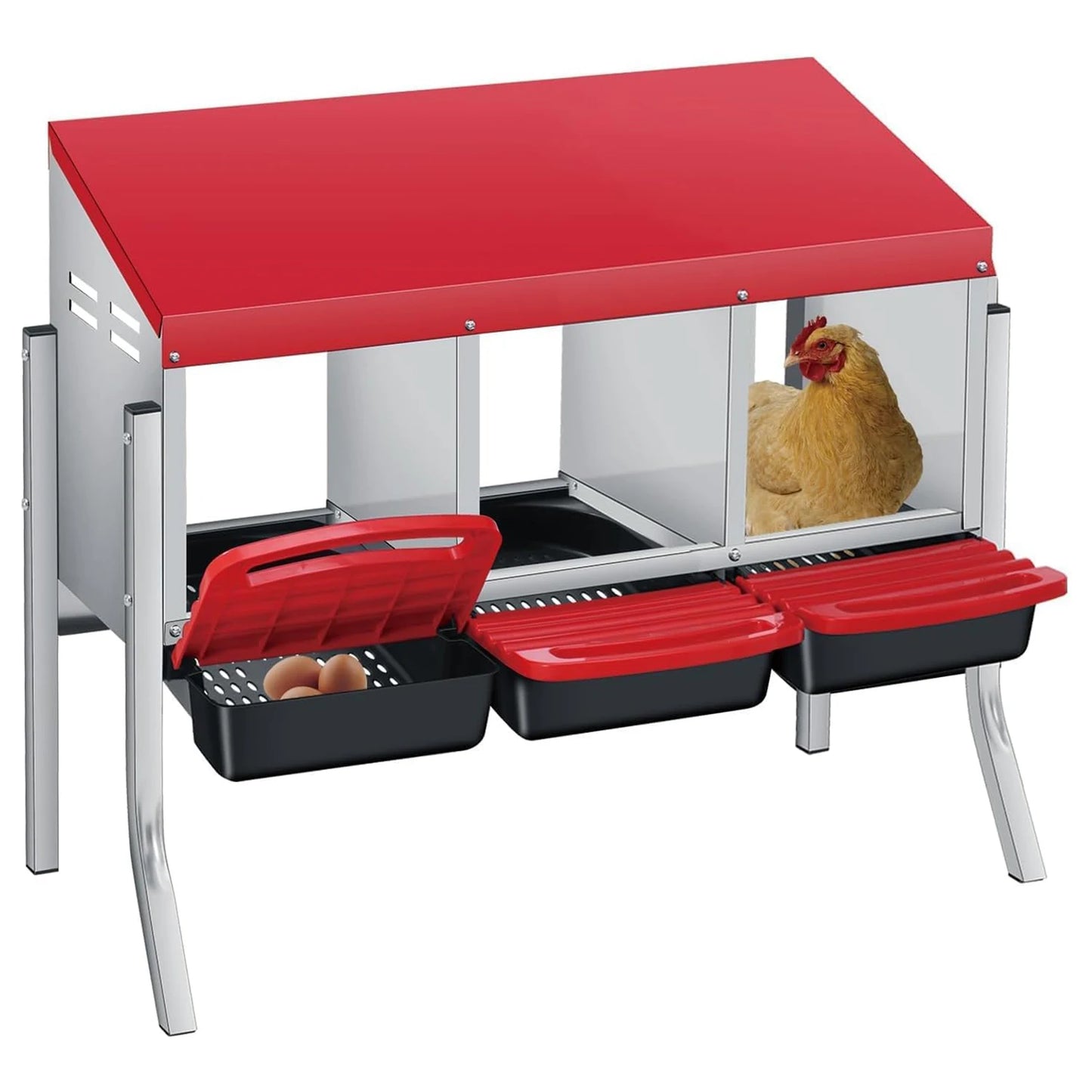 TWISTER.CK Multi-Compartment Metal Chicken Nest Box Automatic Egg Roll-Out
