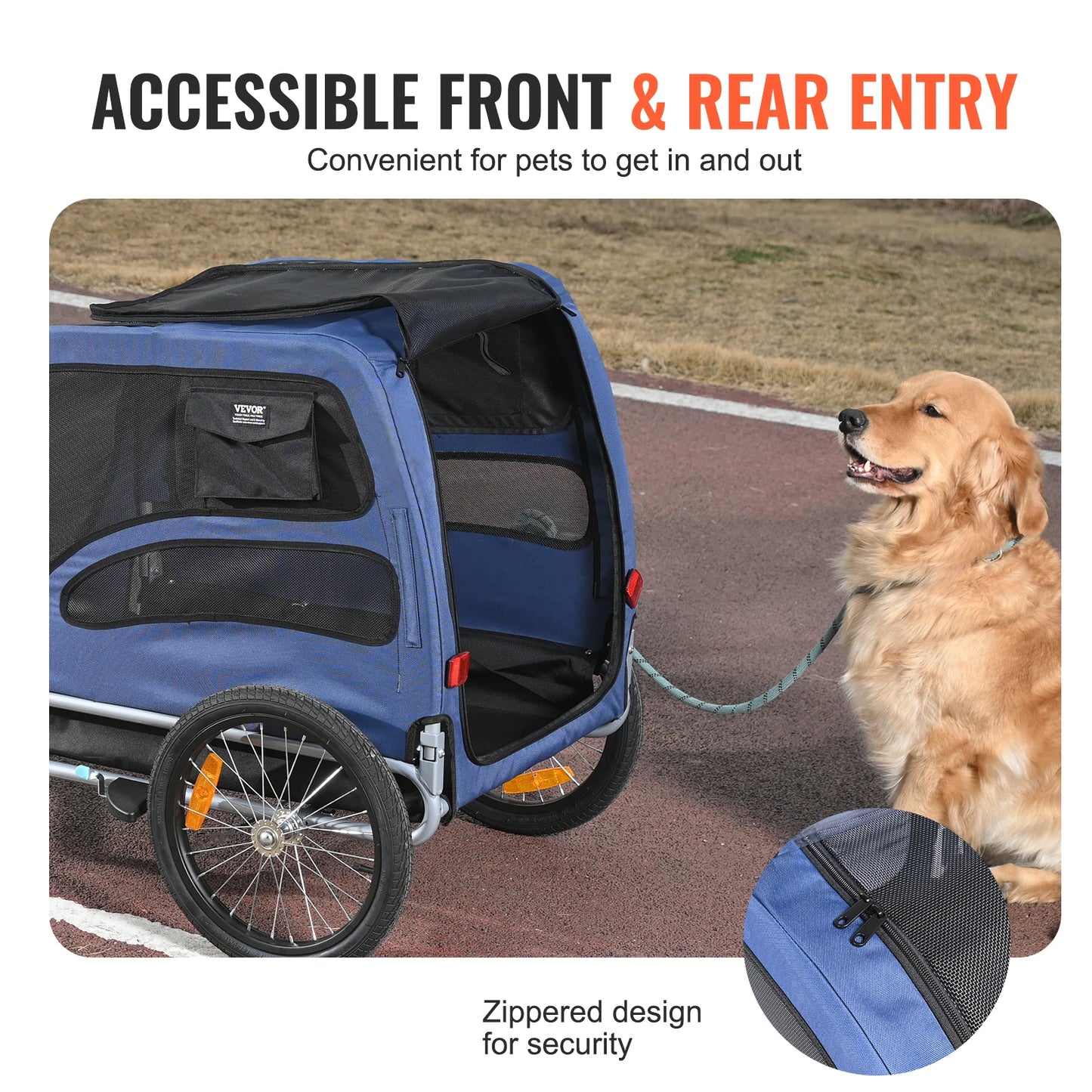 Pet Cart Bicycle Trailer For Dogs With Reflectors Collapsible For Travel