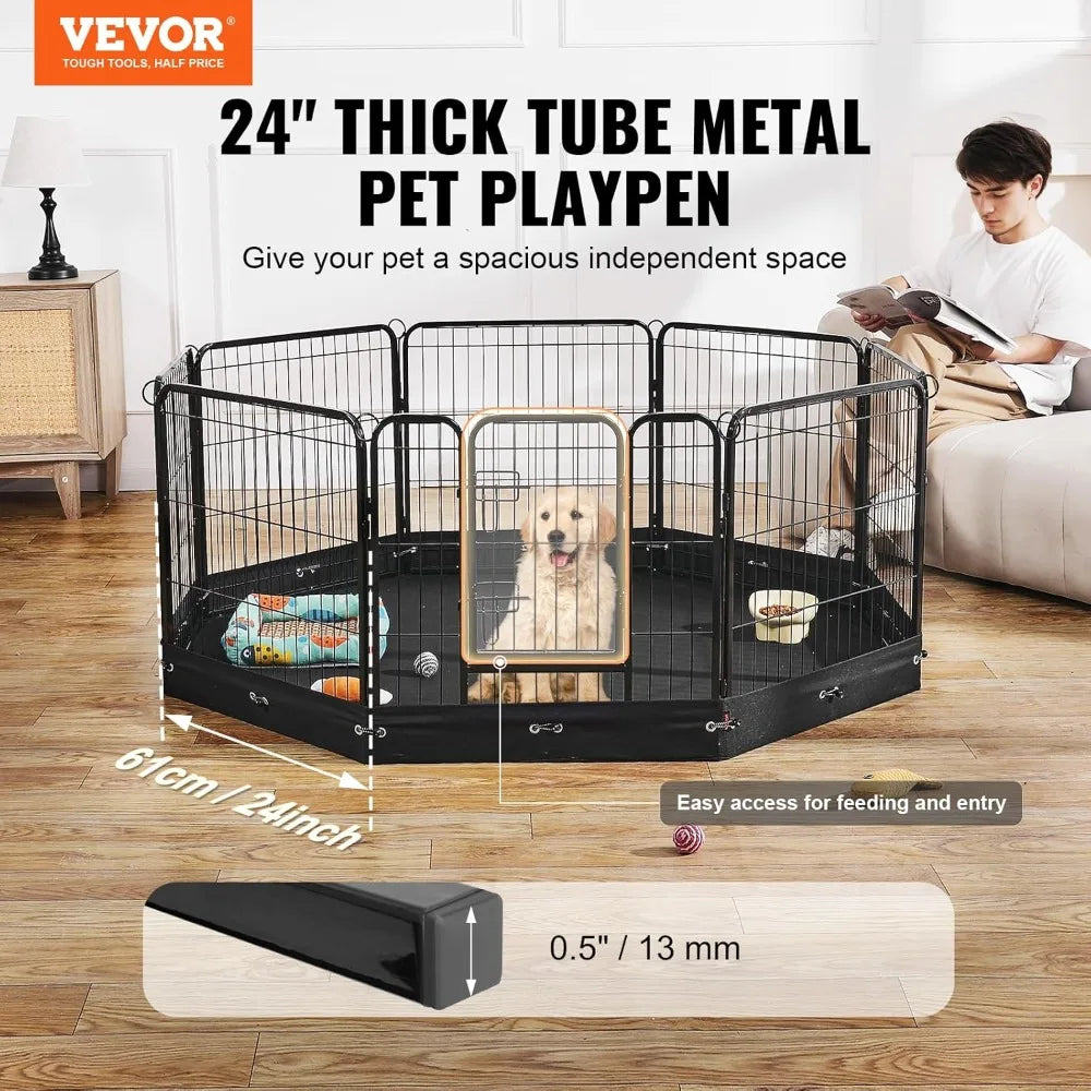 Foldable Metal Pet Playpen With Door, Bottom Pad And Bag