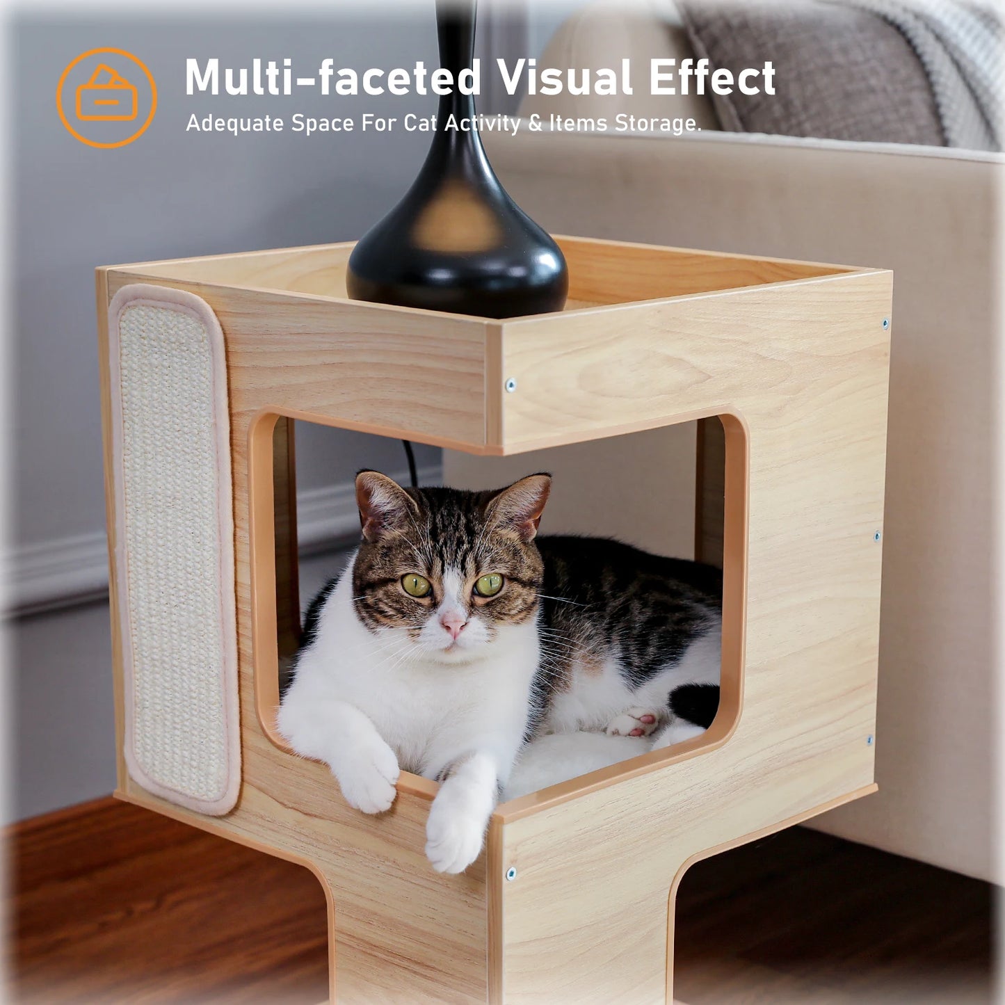 PAWZ Road Wood Cat Condo Bed With Scratching Pads Deluxe
