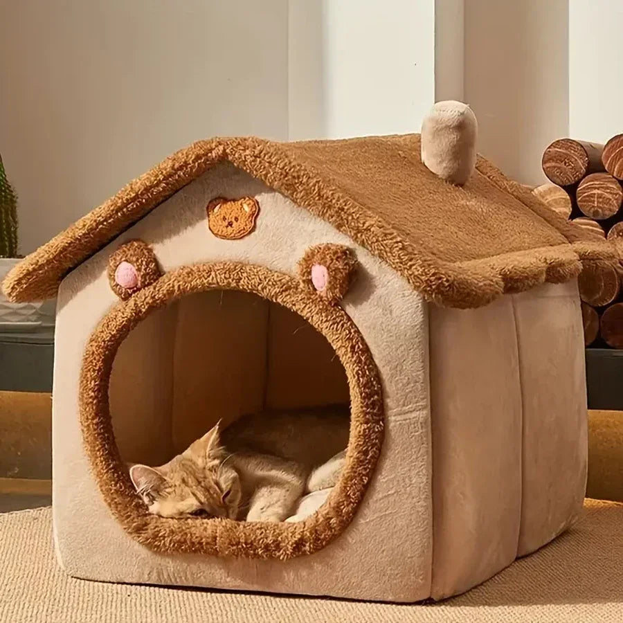 Foldable Pet House Removable Washable Cat Bed and Puppy Cave
