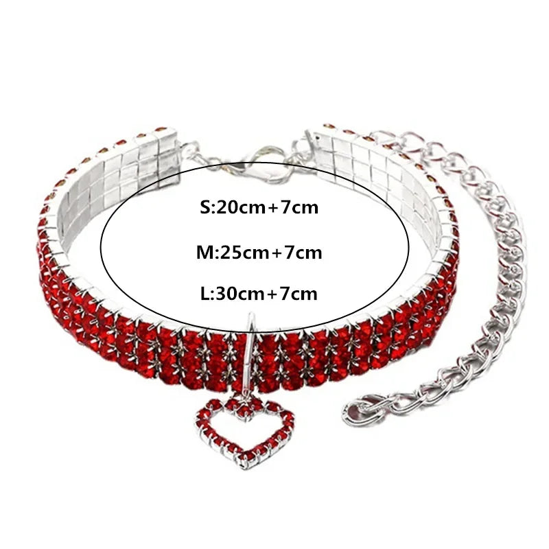 Elastic Rhinestone Collar For Cats And Dogs Three Row Decoration