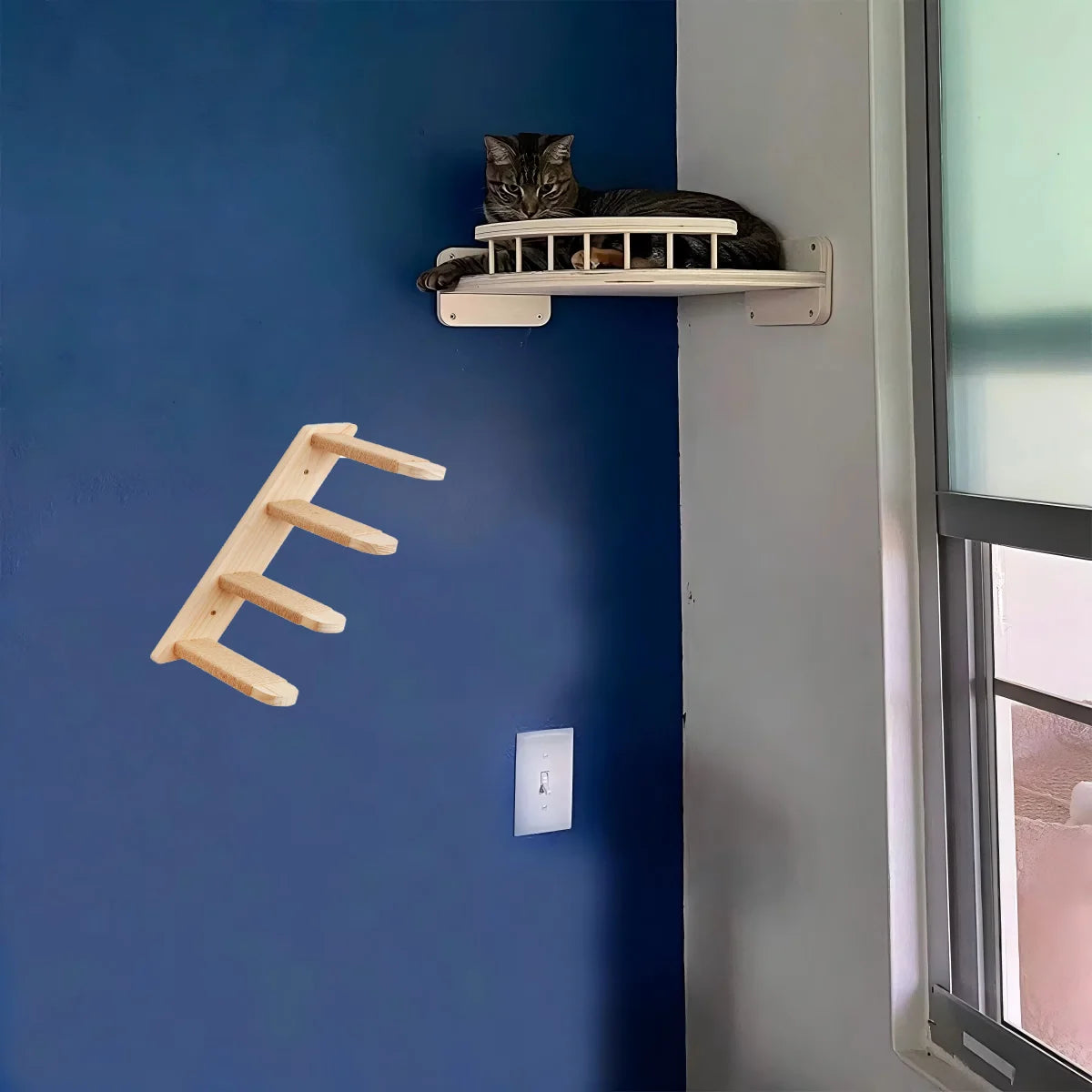 Cwv Wall Mounted Cat Shelf Set With Steps Wooden Climbing Platform