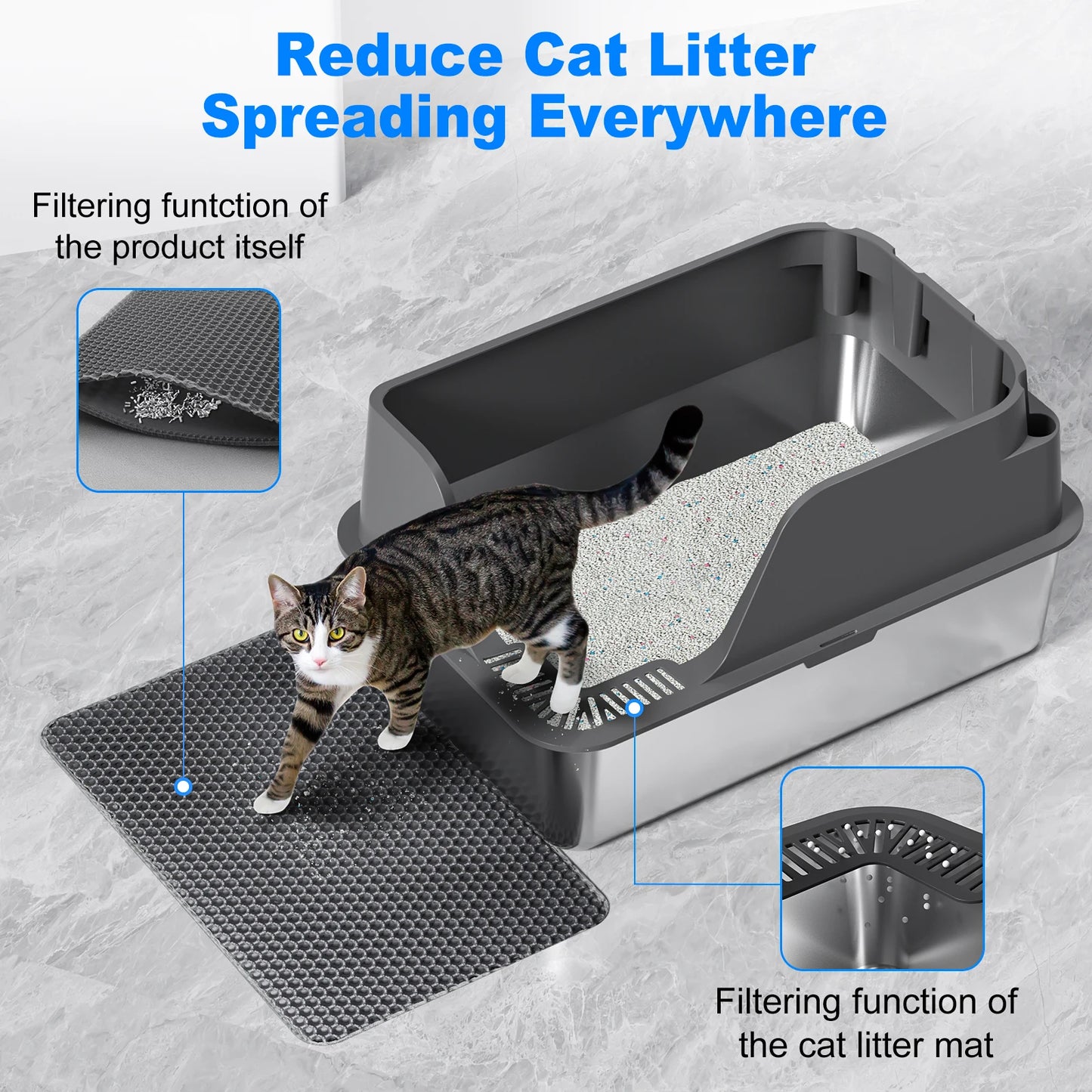 Stainless Steel Cat Litter Box Semi Closed With Leak Proof