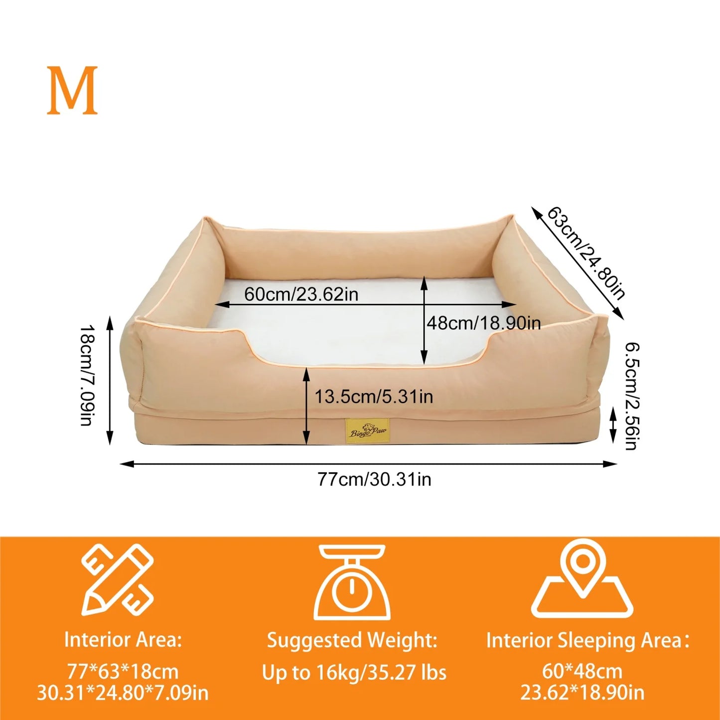 BINGOPAW Orthopedic Dog Bed With Bolster And Removable Waterproof Cover
