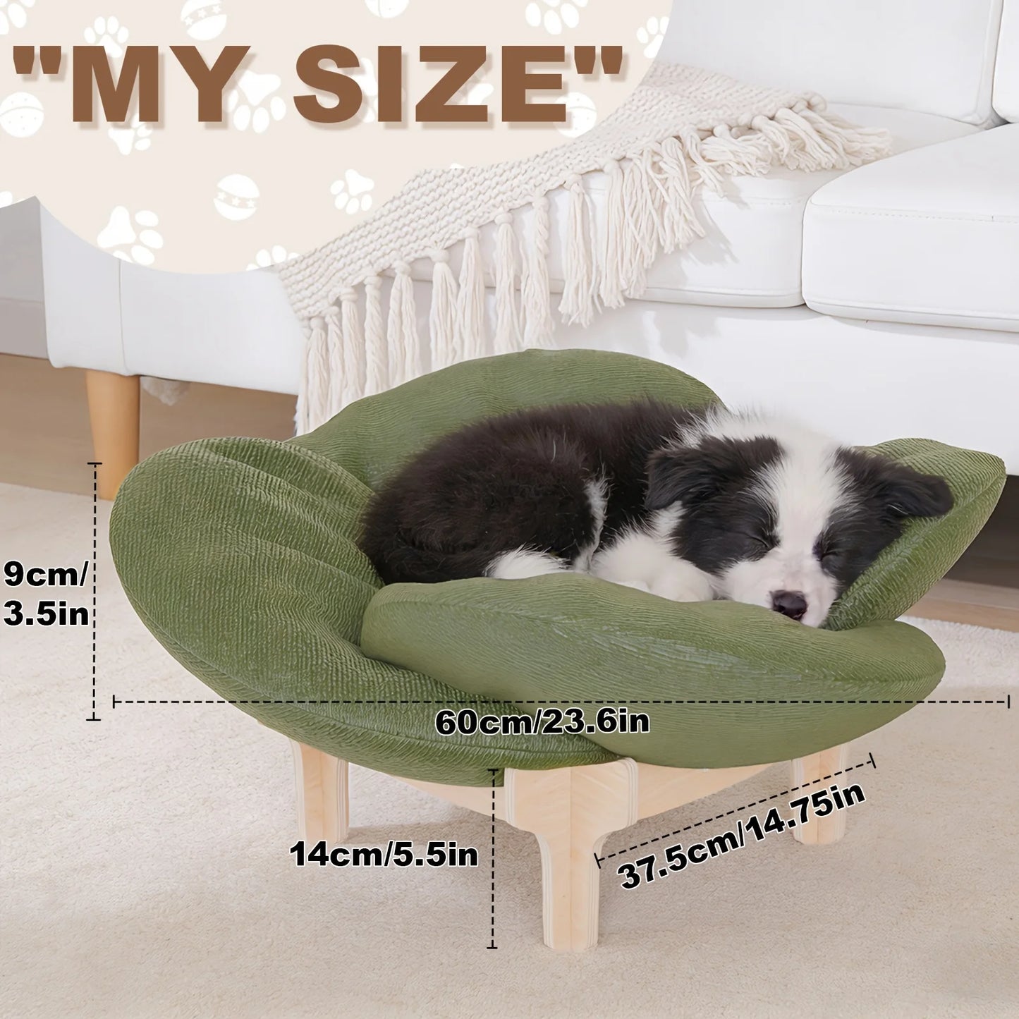 Flower Shaped Pet Sofa Bed With Solid Wood Frame And Washable Cushion