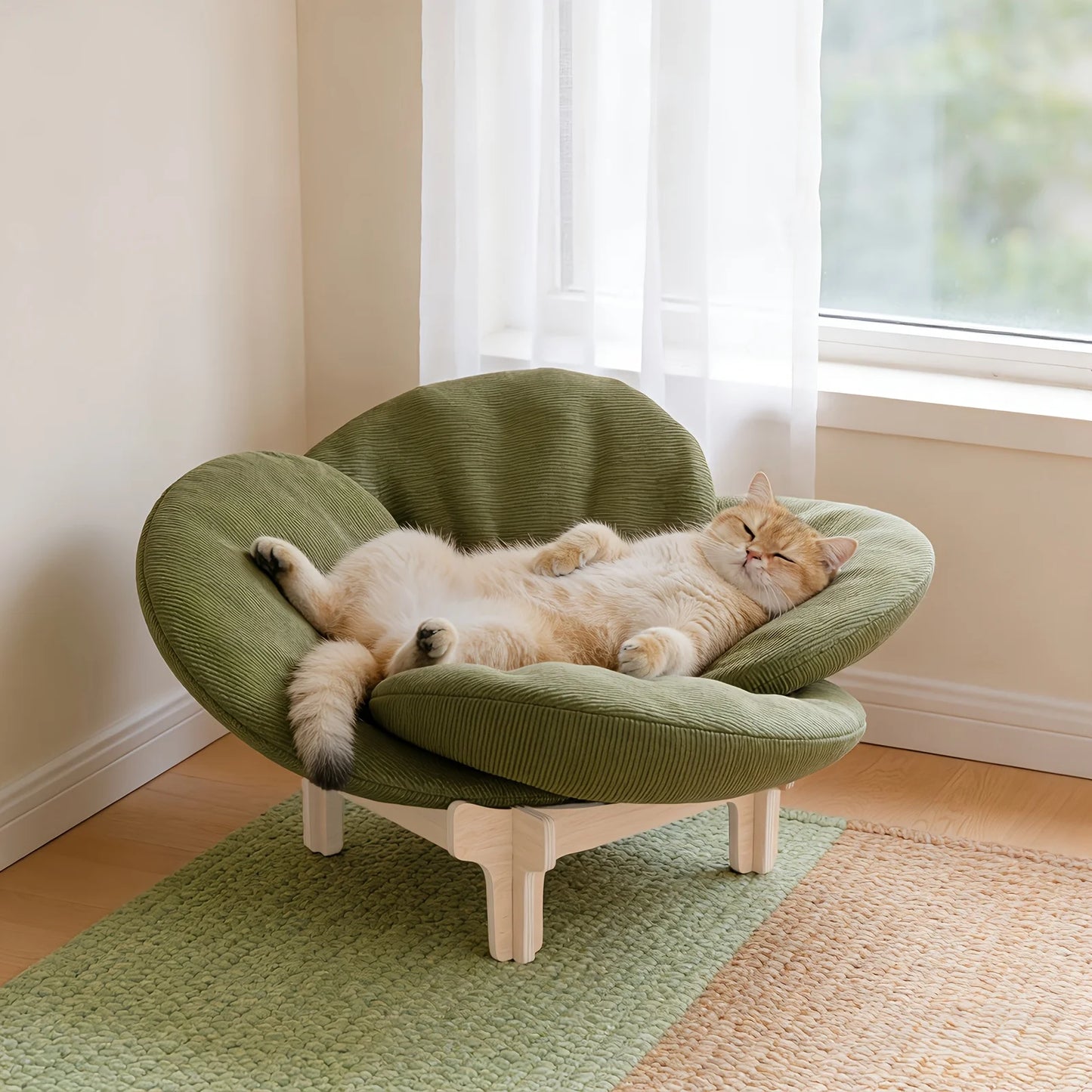 Flower Shaped Pet Sofa Bed With Solid Wood Frame And Washable Cushion