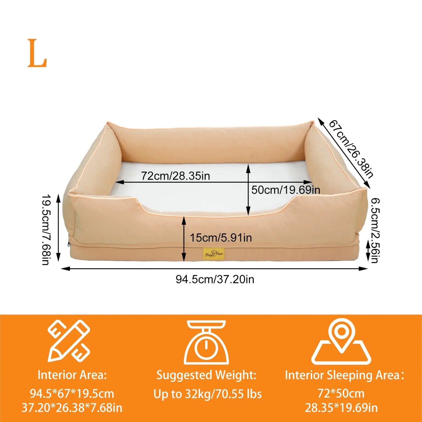 BINGOPAW Orthopedic Dog Bed With Bolster And Removable Waterproof Cover