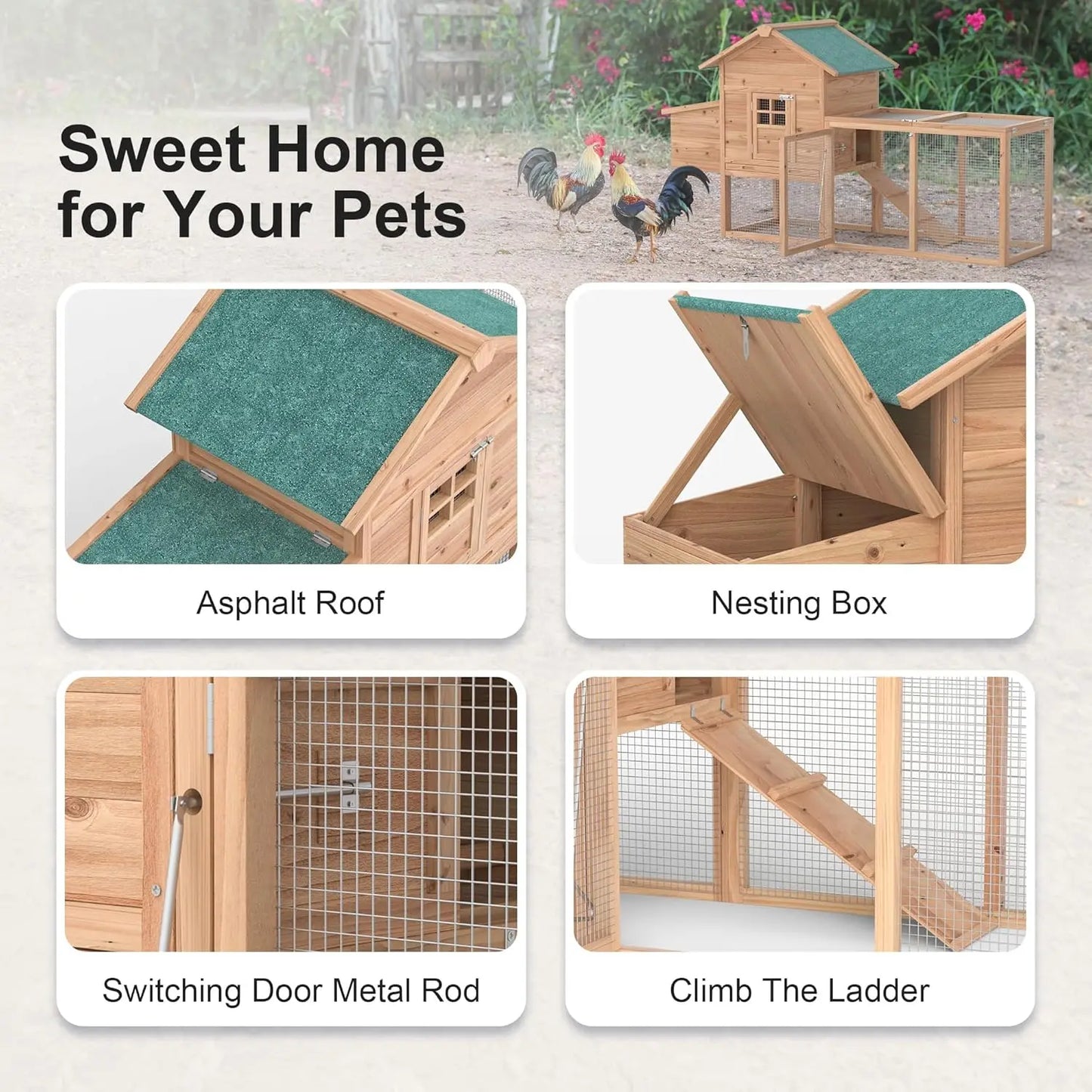 Outdoor Chicken Coop For Two To Four Chickens Wooden Hen House Waterproof Roof
