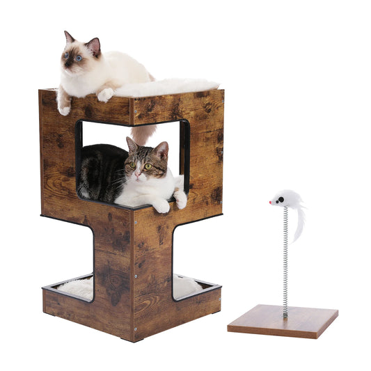 PAWZ Road Wood Cat Condo Bed With Scratching Pads Deluxe