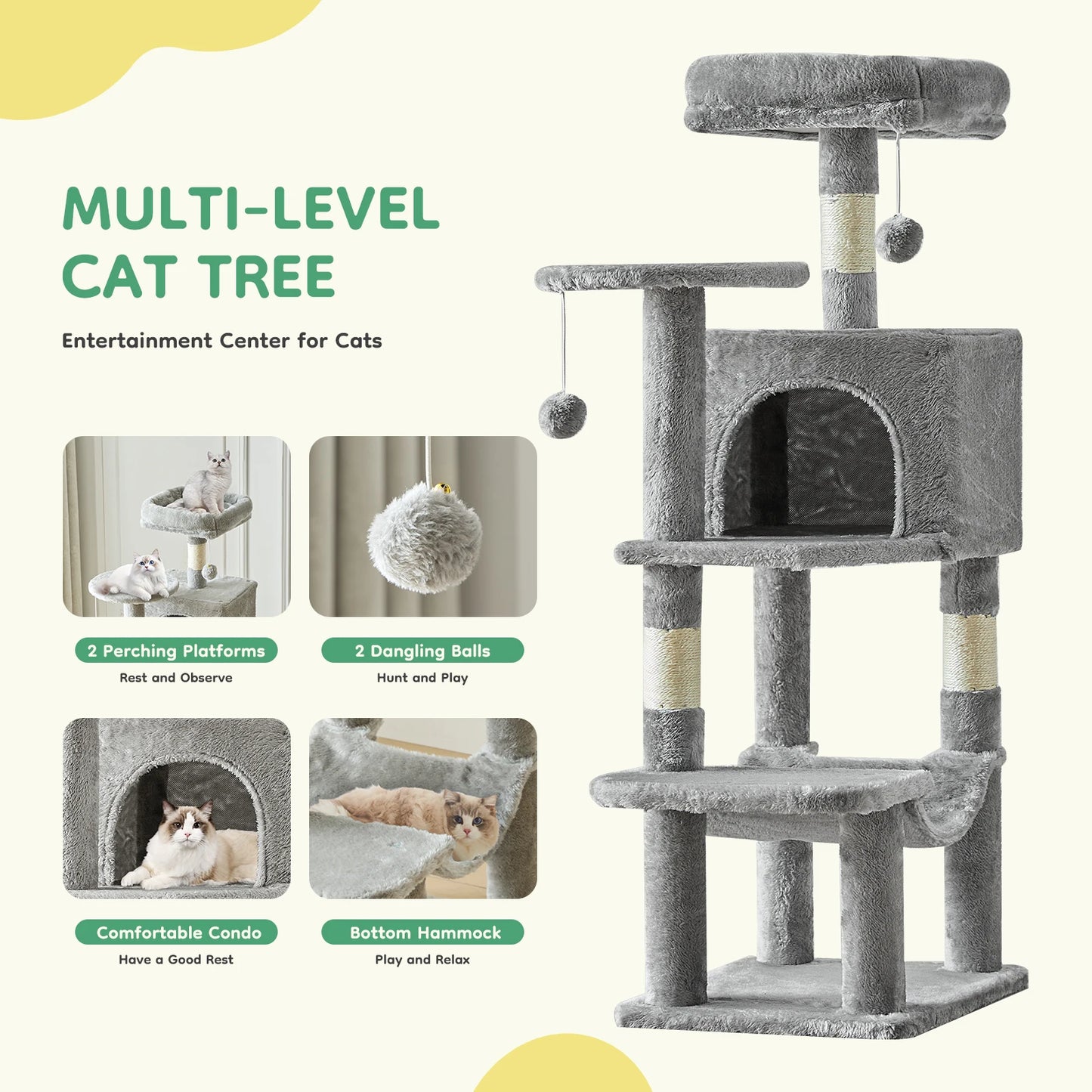 JHK Cat Tree Tall Multi-Cat Climbing Tower Indoor Cat Furniture