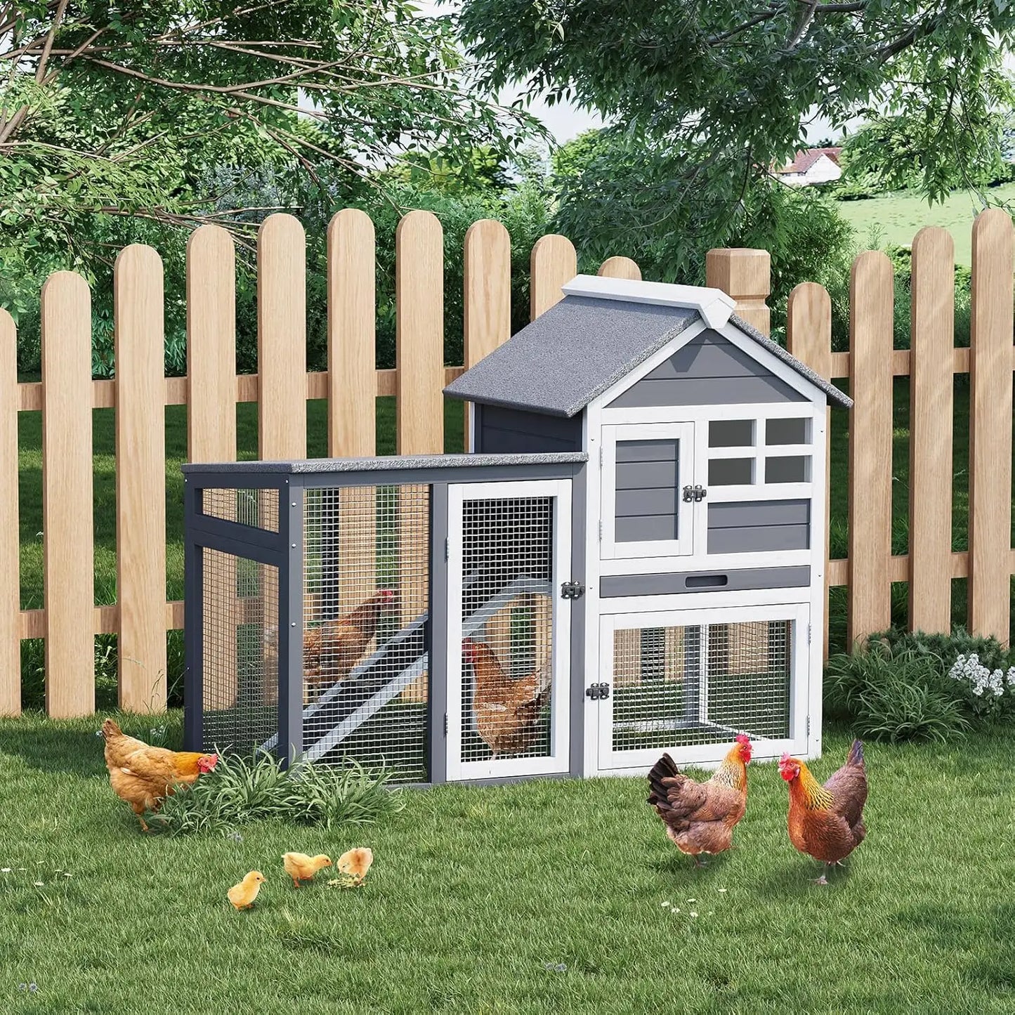 HiMISSCN Rabbit Hutch Two Story Indoor Outdoor Cage Ramp