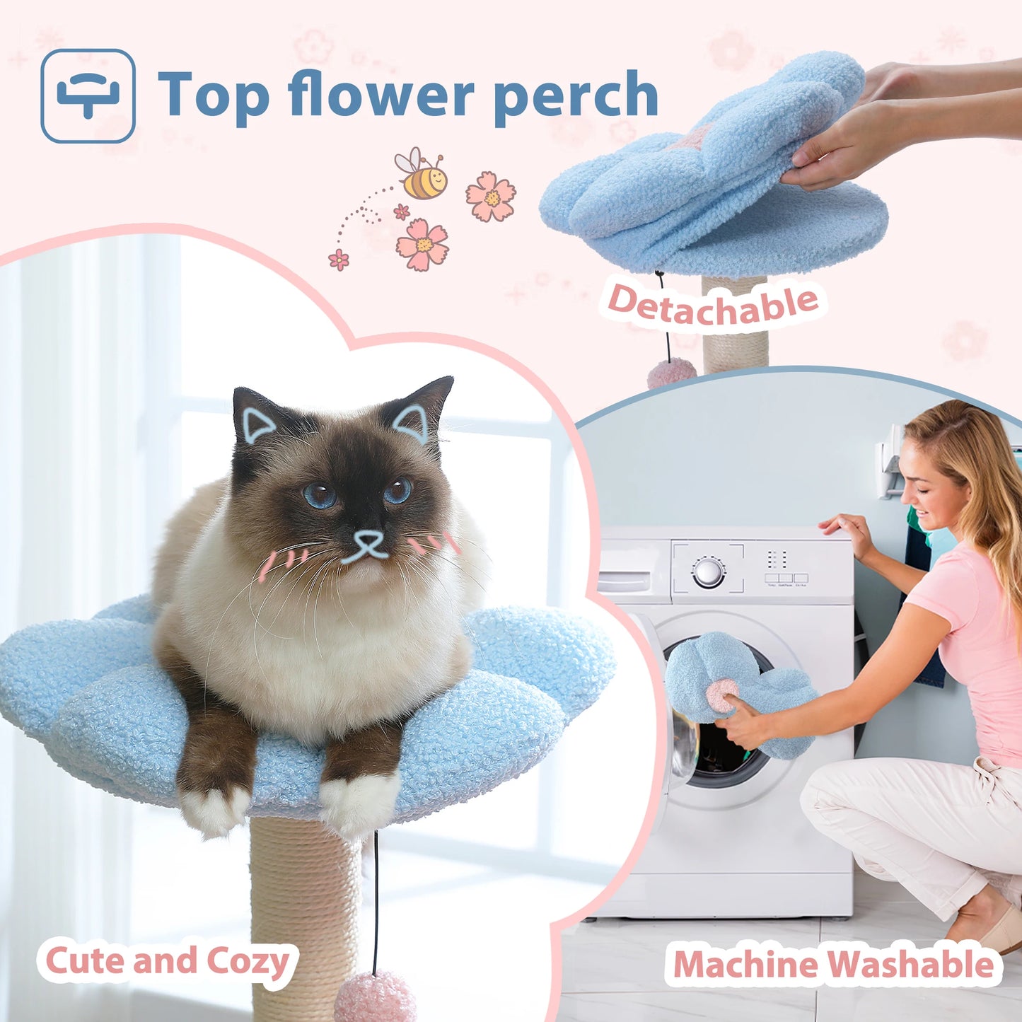 PETEPELA Flower Cat Tree With Metal Frame Hammock Indoor Cats