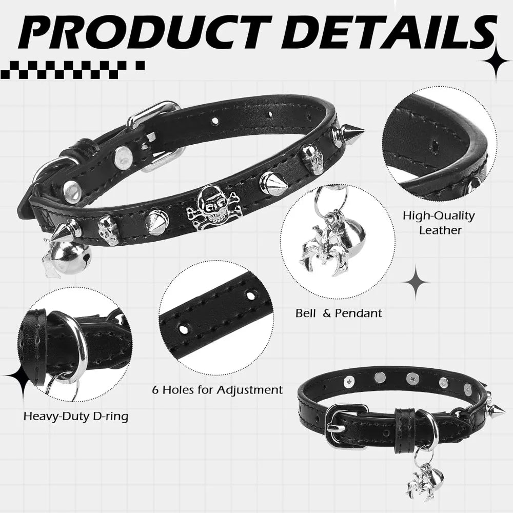 Adjustable Leather Cat Collar With Elastic Safety Belt