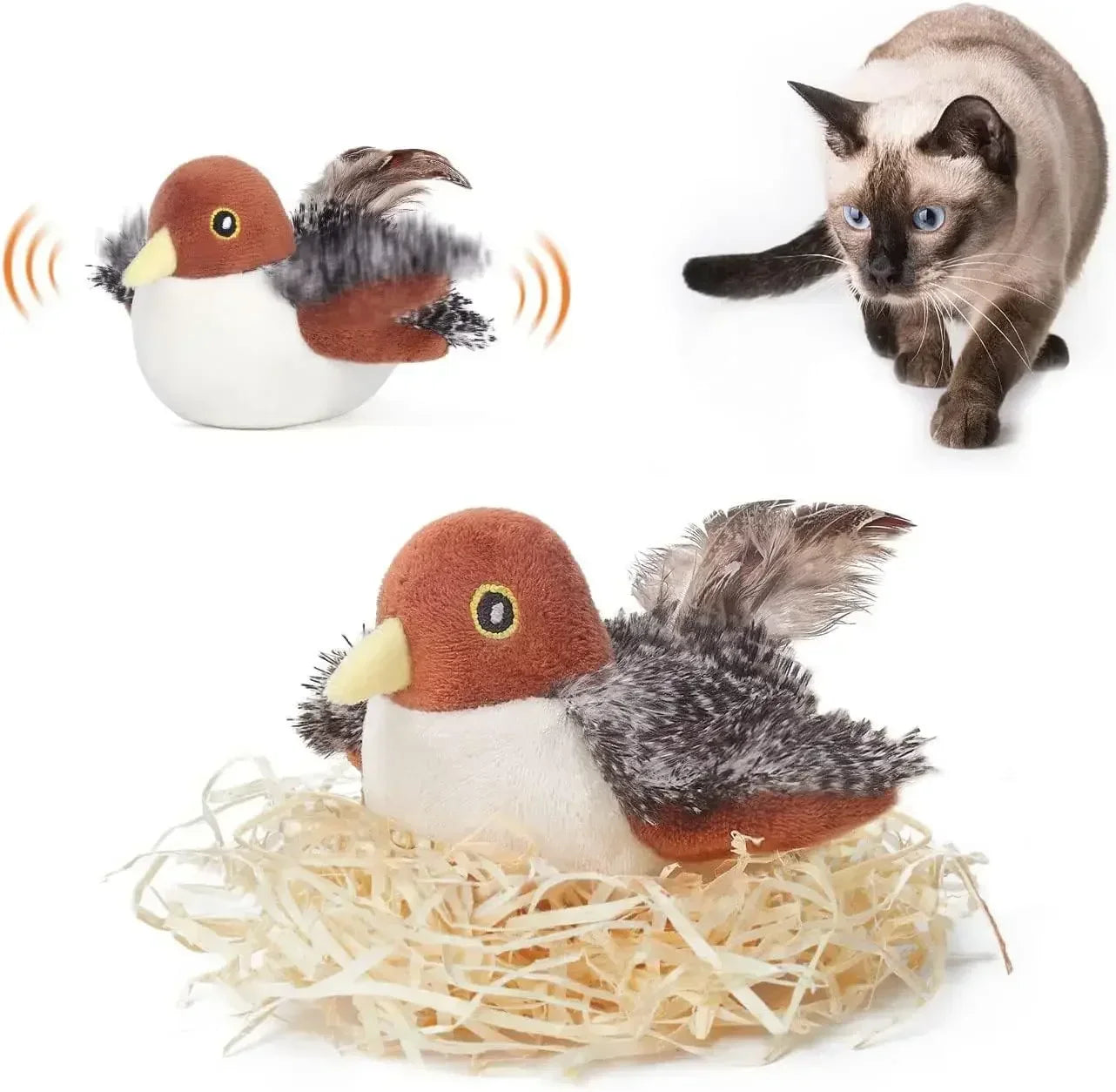 Rechargeable Flapping Bird Cat Toy With Chirping Sounds Motion Sensor
