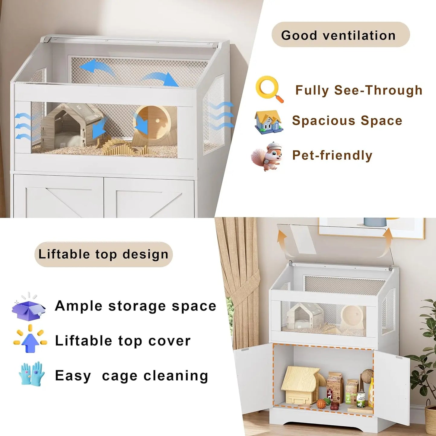 Hamster Cage With Storage Cabinet Ventilated Design