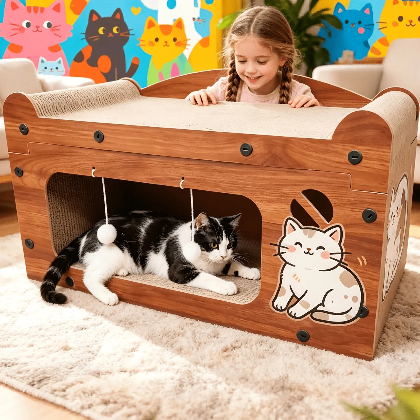 Nostalgic Television Style Cat Scratcher Bed 3 In 1 Toy