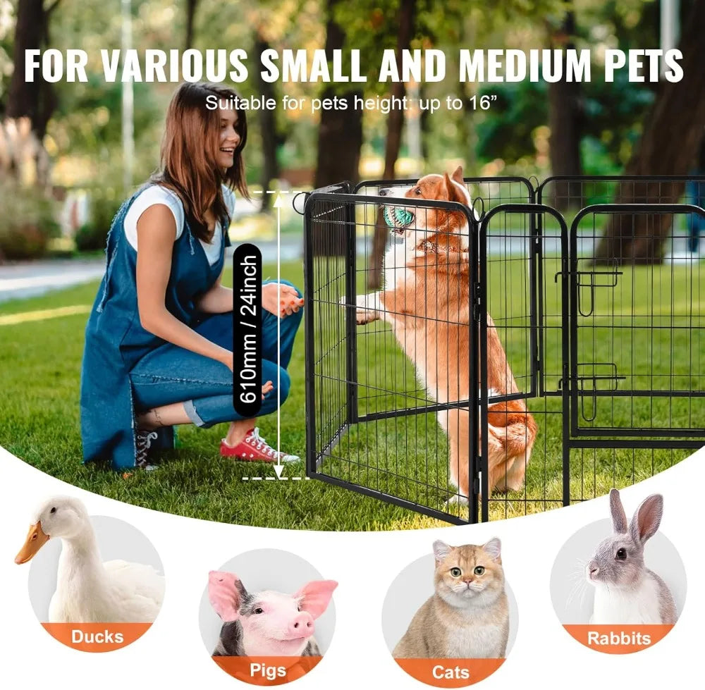 Foldable Metal Pet Playpen With Door, Bottom Pad And Bag