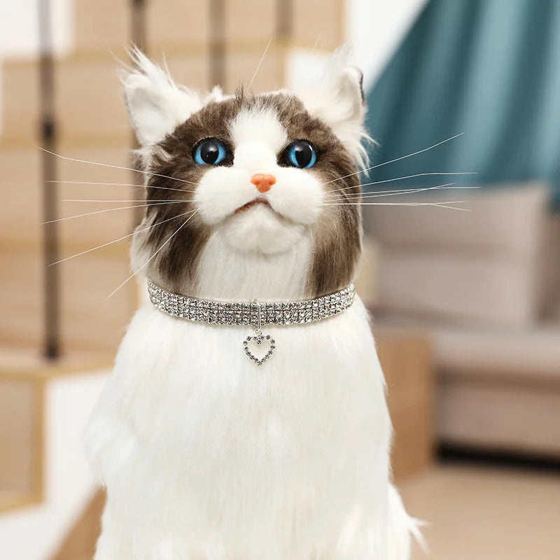 Elastic Rhinestone Collar For Cats And Dogs Three Row Decoration
