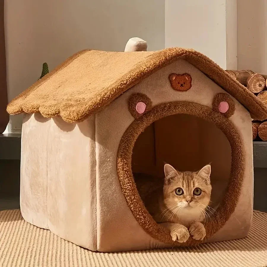 Foldable Pet House Removable Washable Cat Bed and Puppy Cave