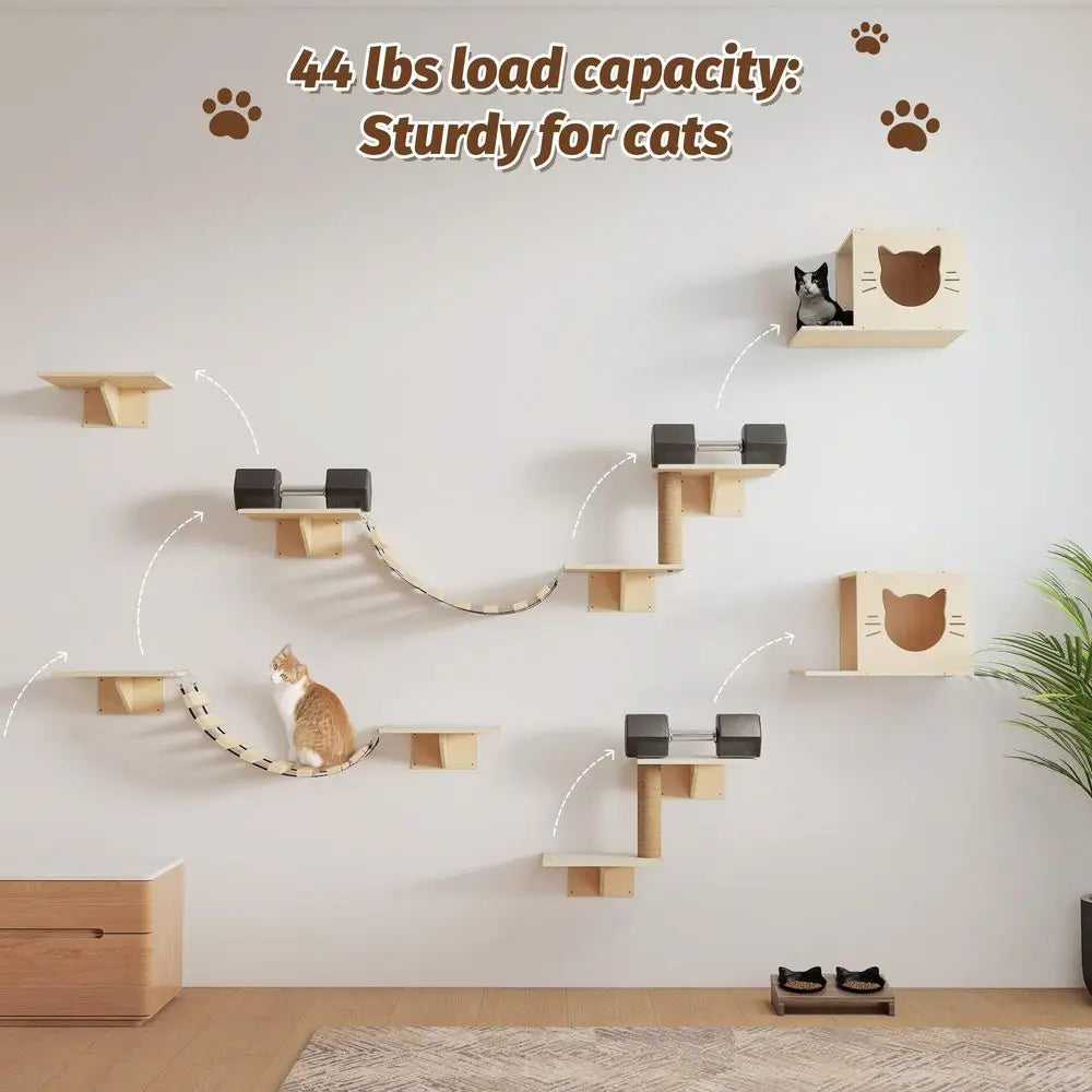 Cat Wall Shelves And Bridge Scratching Post Activity Center