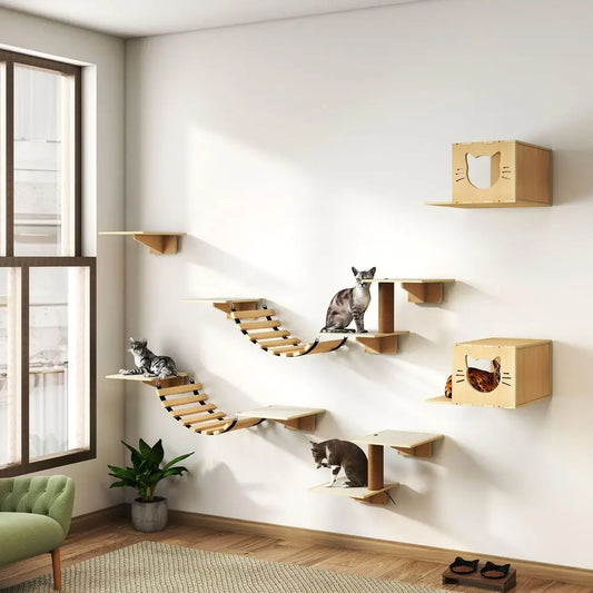 Cat Wall Shelves And Bridge Scratching Post Activity Center
