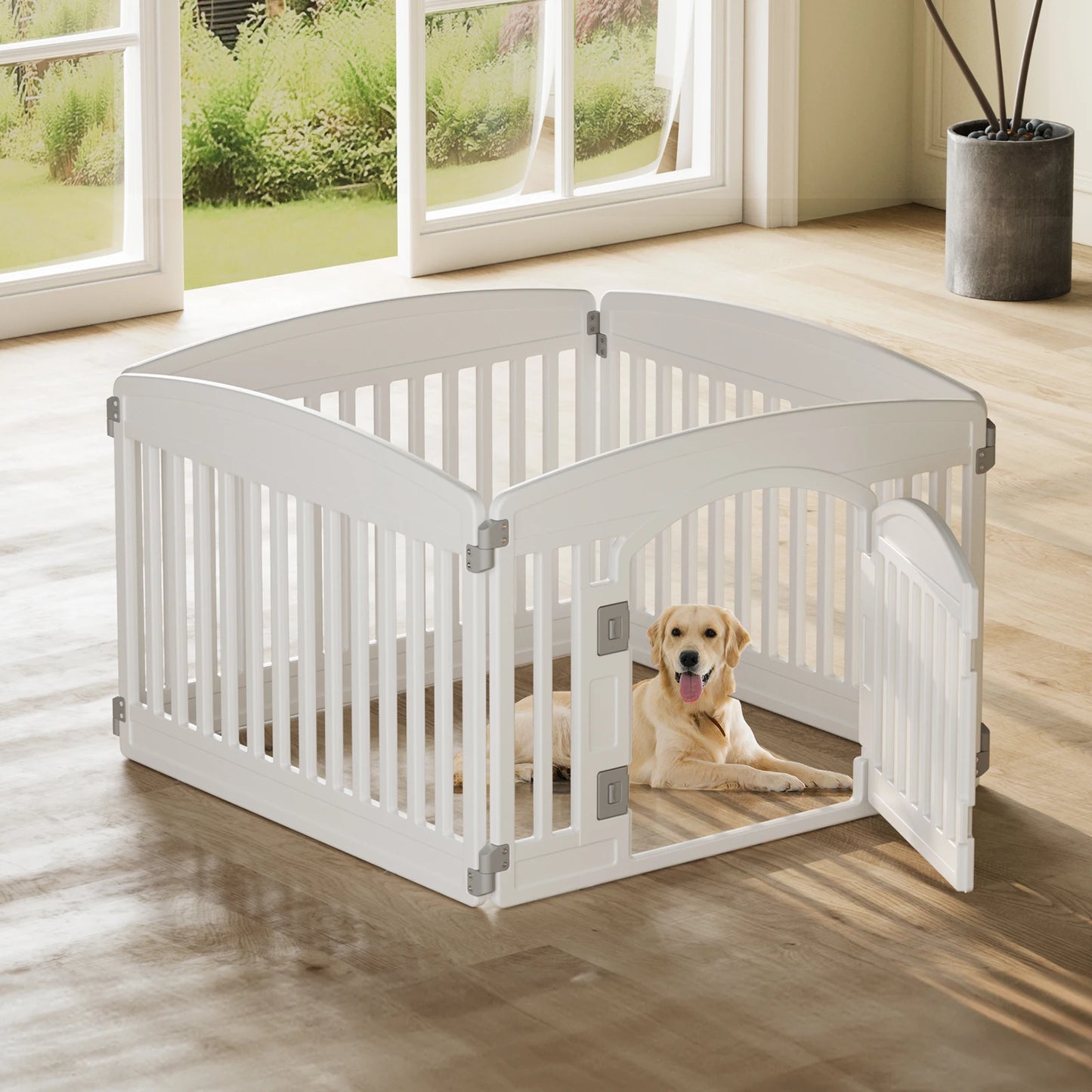 JHK Plastic Dog Playpen Expandable Pet Fence Six Panel