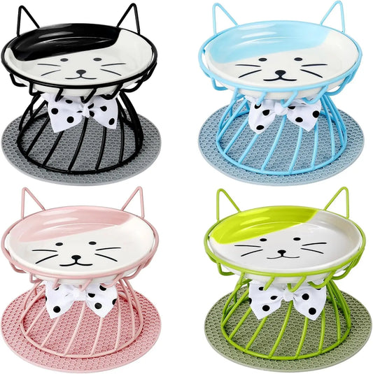 Ceramic Raised Pet Bowls With Stand Non-Slip Mat Dishwasher Safe
