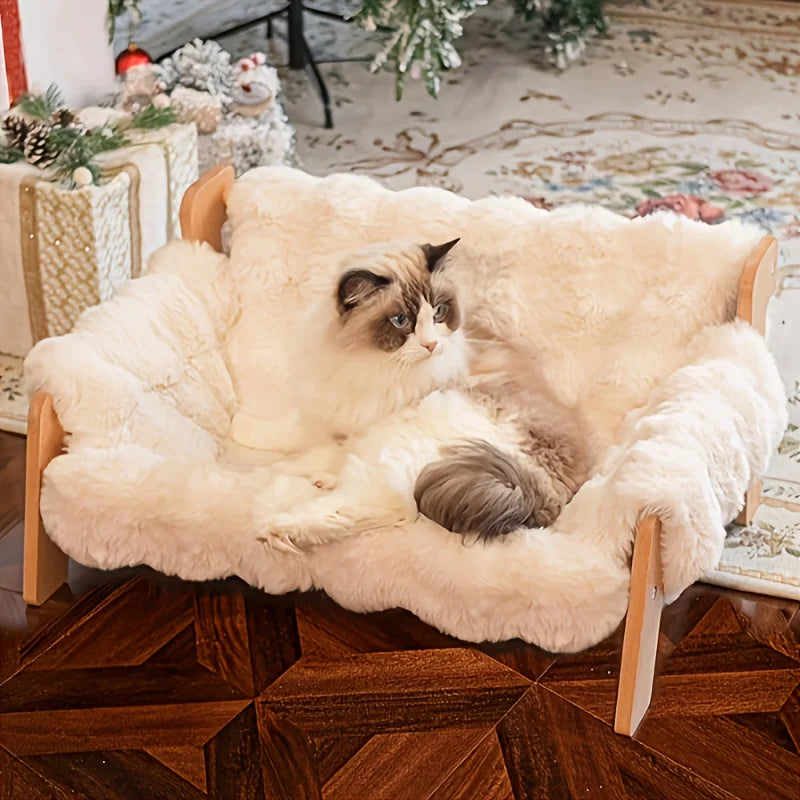 Raised Solid Wood Pet Couch Bed For Cats And Dogs