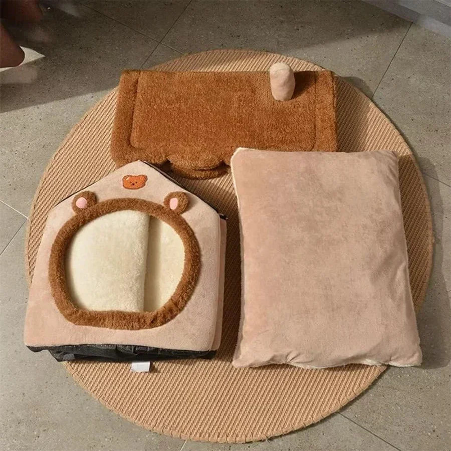 Foldable Pet House Removable Washable Cat Bed and Puppy Cave