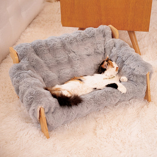 Raised Solid Wood Pet Couch Bed For Cats And Dogs
