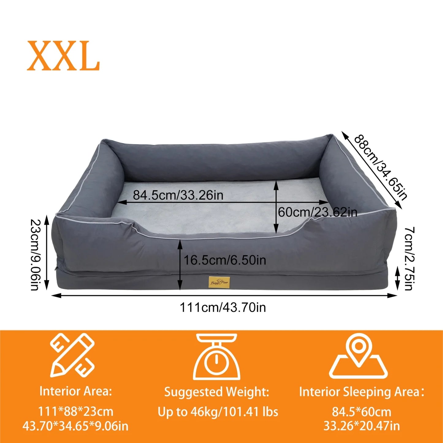 BINGOPAW Orthopedic Dog Bed With Bolster And Removable Waterproof Cover