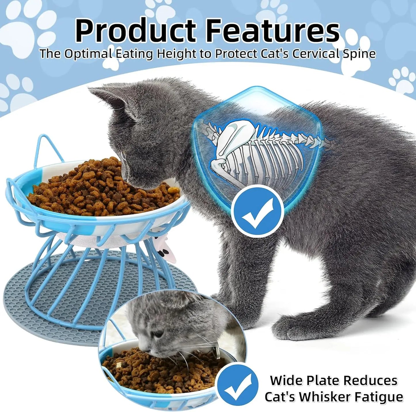 Raised Pet Bowls With Stand Non Slip Mat Whisker Friendly Dishwasher Safe
