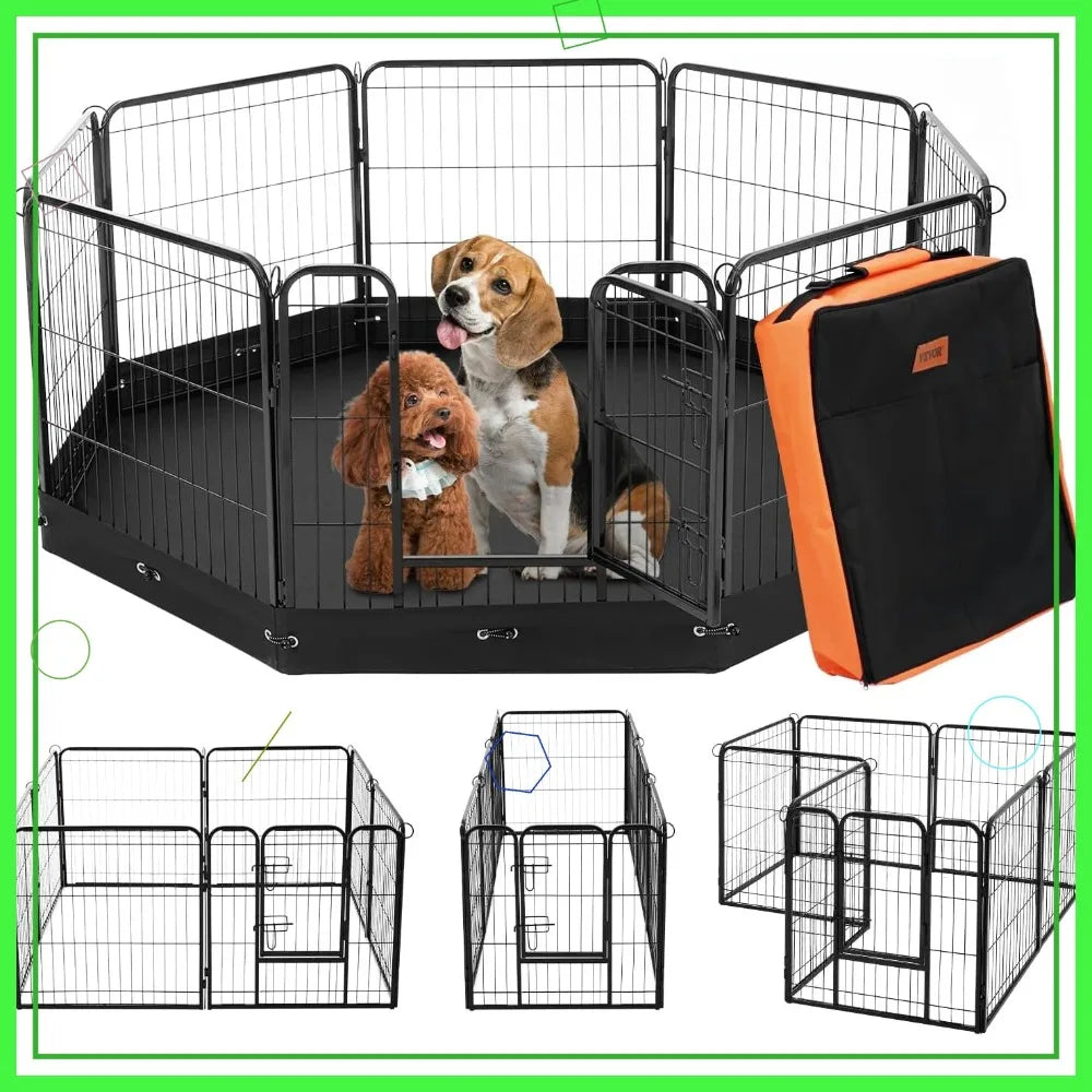 Foldable Metal Pet Playpen With Door, Bottom Pad And Bag
