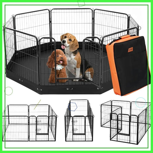 Foldable Metal Pet Playpen With Door, Bottom Pad And Bag