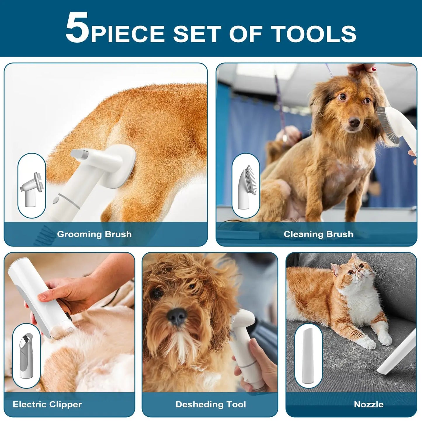 Dog Grooming Kit With Hair Clipper Combs And Vacuum
