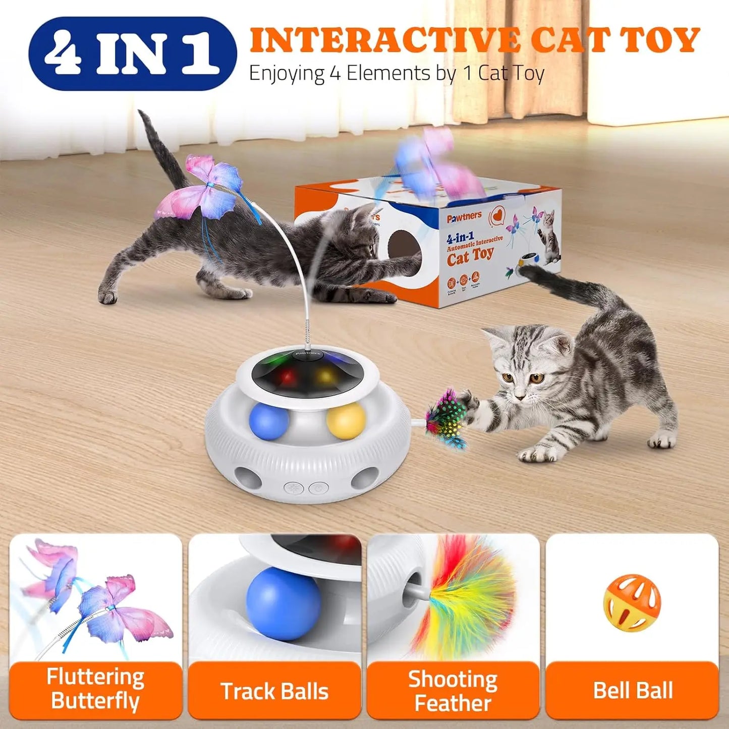 Interactive Cat Toy 4 In 1 Rechargeable Automatic Kitten Toy