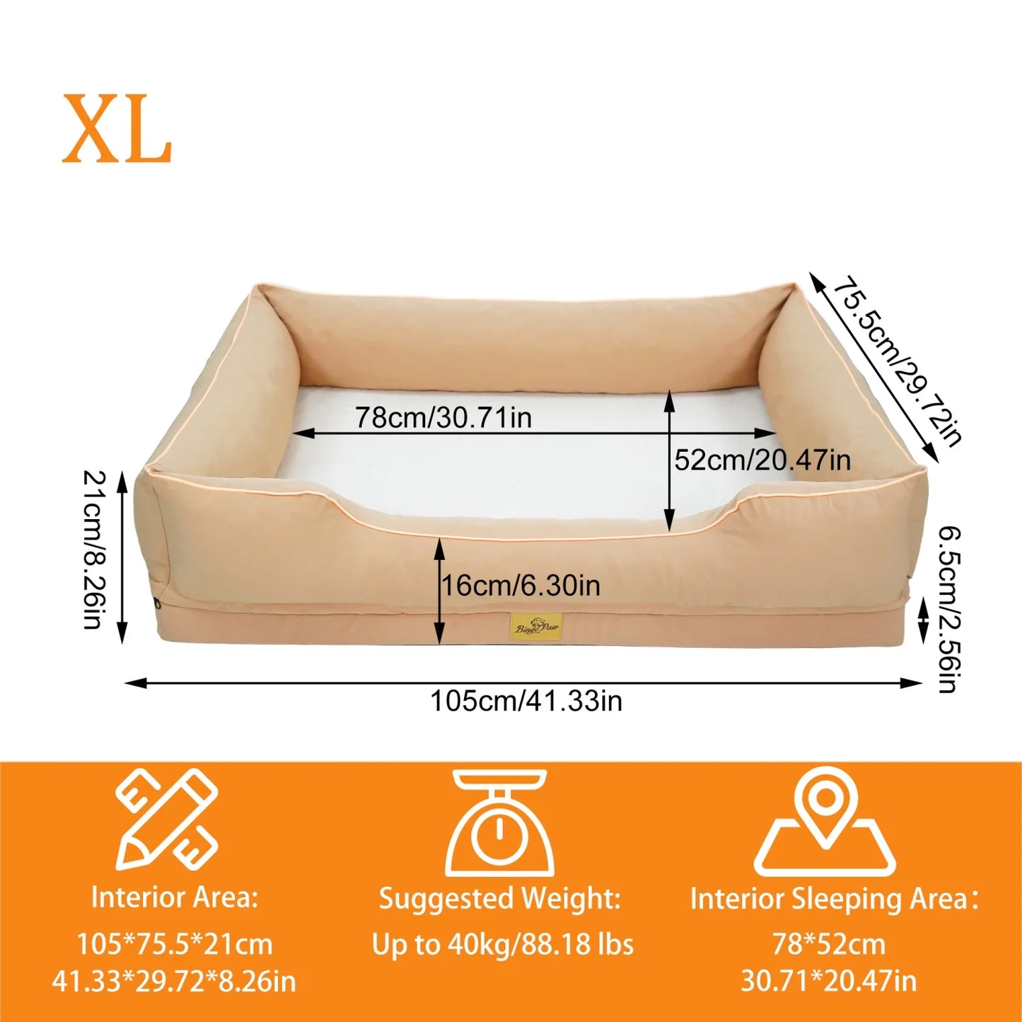 BINGOPAW Orthopedic Dog Bed With Bolster And Removable Waterproof Cover