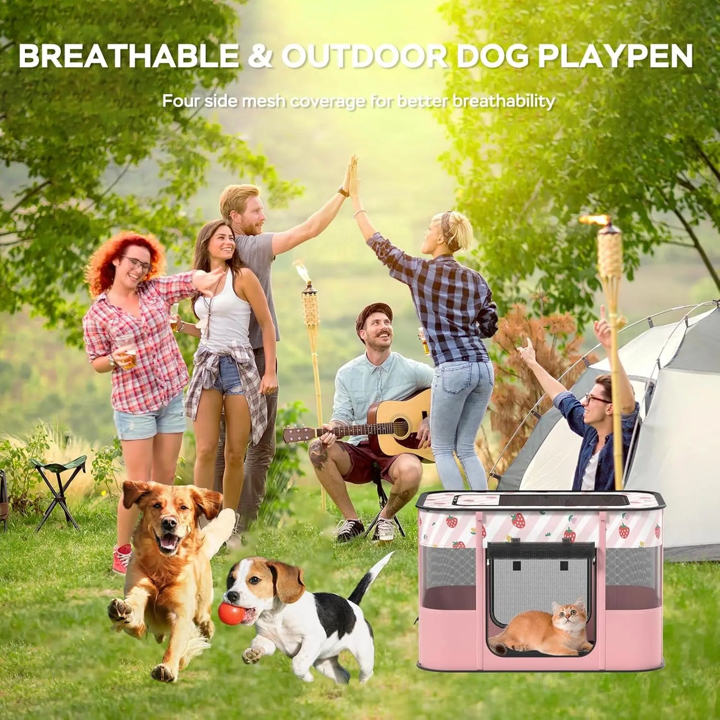 Portable Collapsible Pet Playpen For Cats Dogs Rabbits Indoor Outdoor