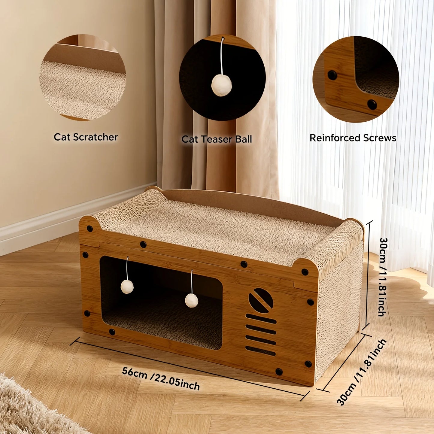 Nostalgic Television Style Cat Scratcher Bed 3 In 1 Toy