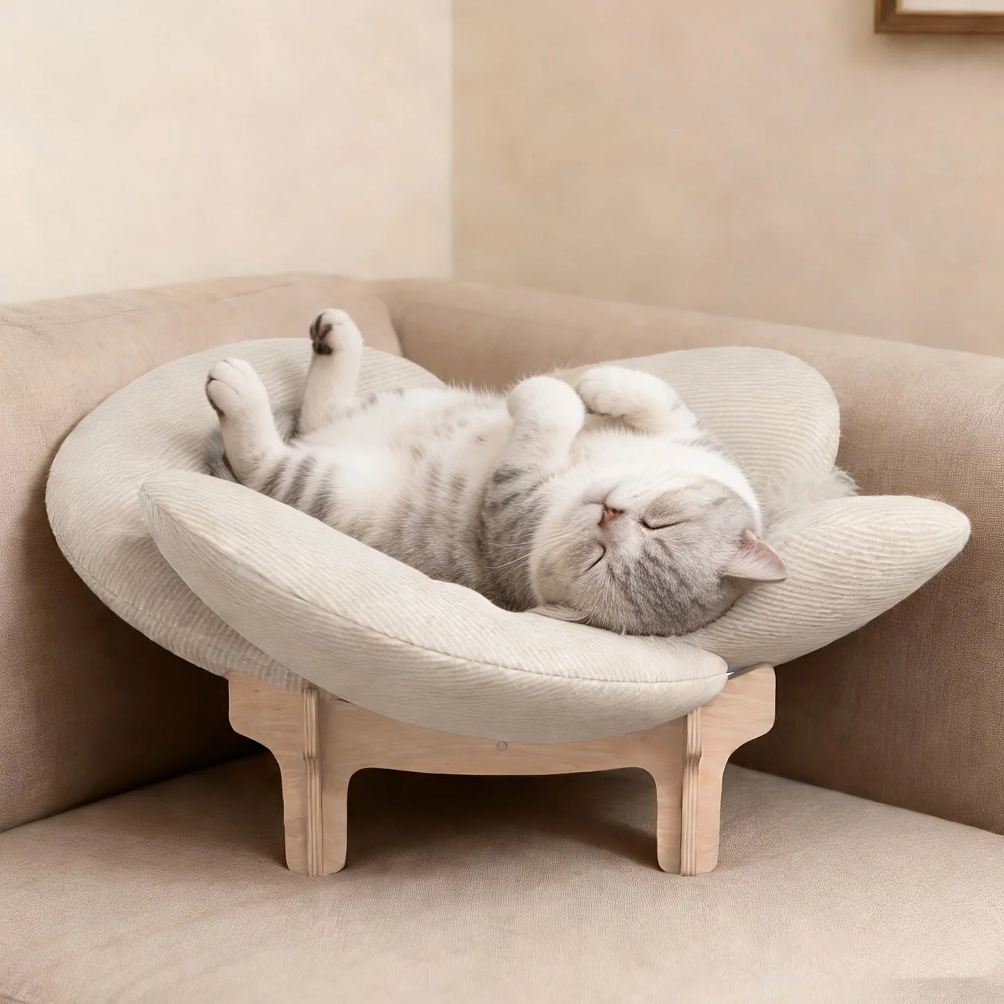 Flower Shaped Pet Sofa Bed With Solid Wood Frame And Washable Cushion