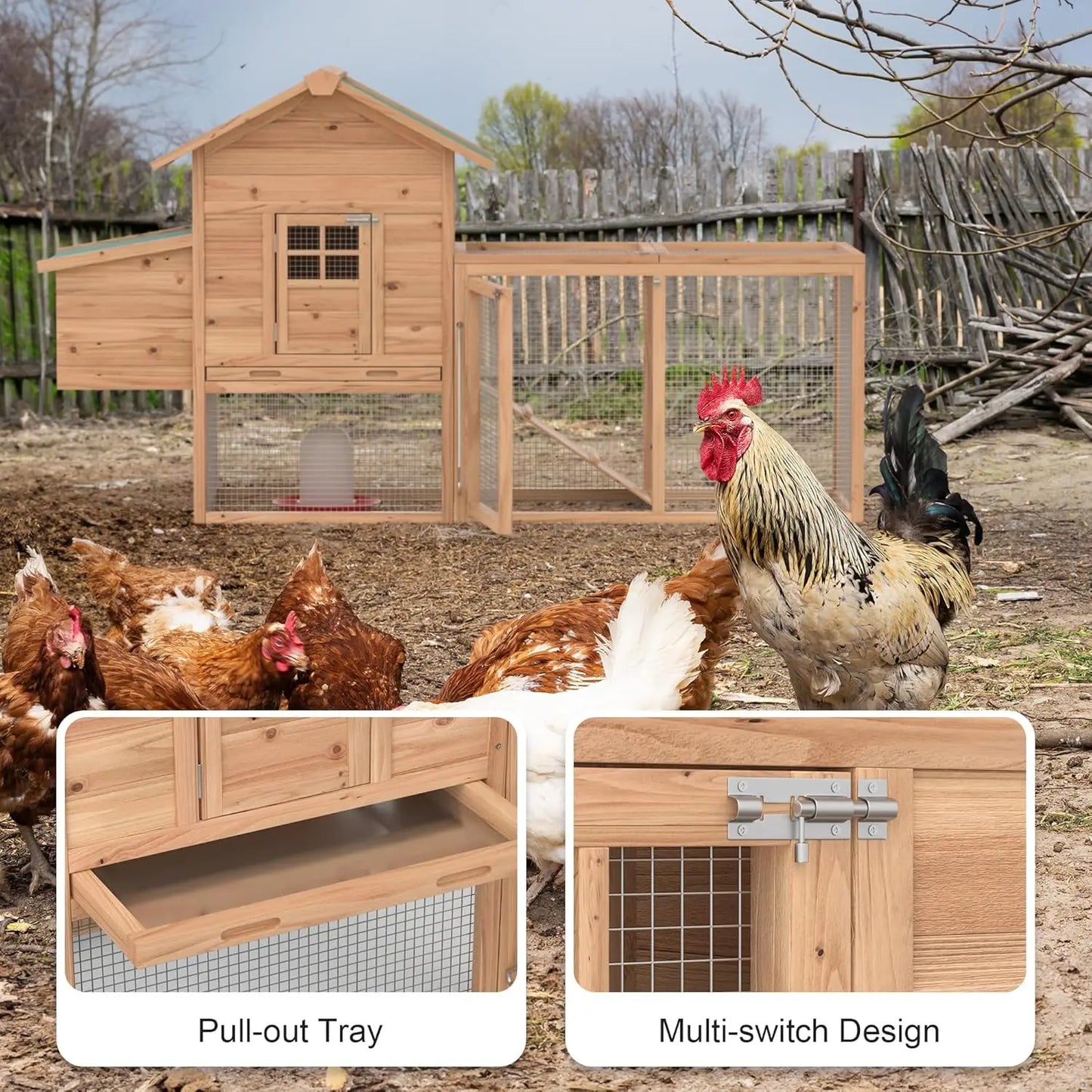 Outdoor Chicken Coop For Two To Four Chickens Wooden Hen House Waterproof Roof