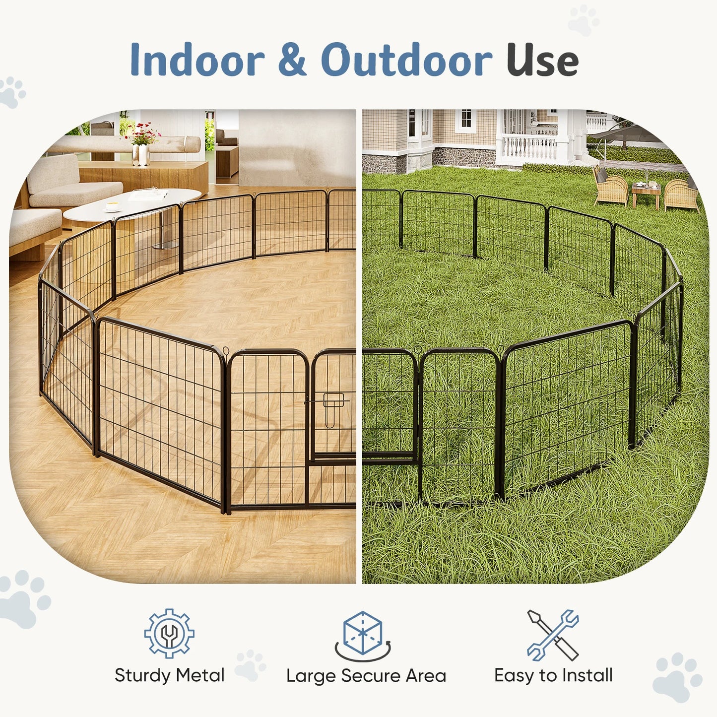 JHK 16-Panel Dog Playpen Metal Fence For Indoor Outdoor Use