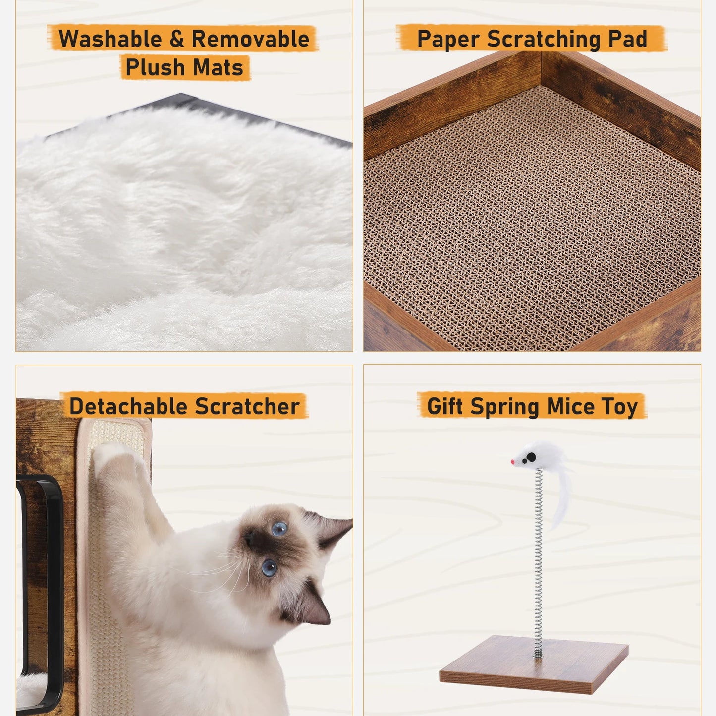 PAWZ Road Wood Cat Condo Bed With Scratching Pads Deluxe