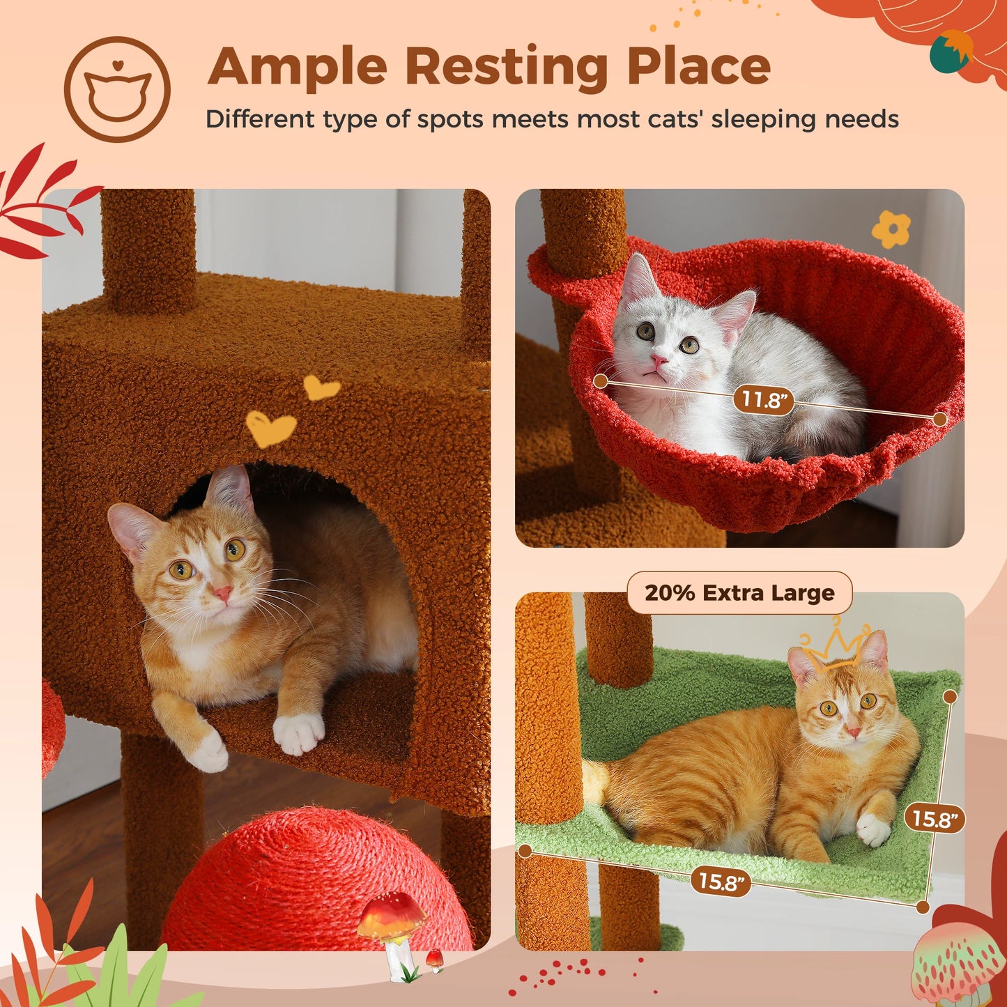 PETEPELA CN Cat Tree Floor To Ceiling Tower With Condo Hammock
