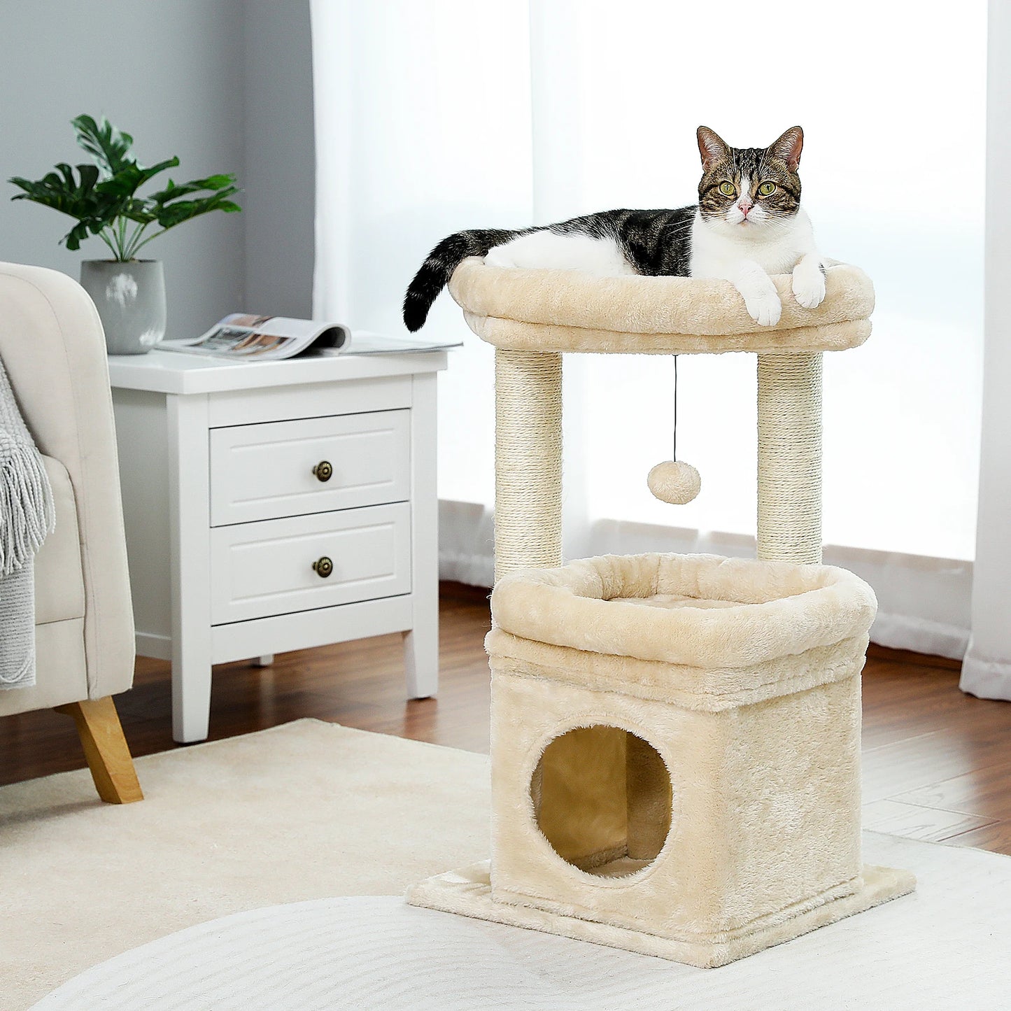 PEQULTI Cat Tree Tower With Cozy Condo And Plush Perch